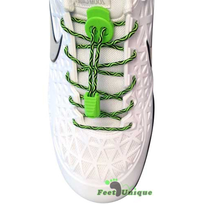 Elastic lock black & green shoelaces