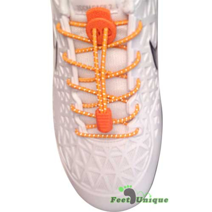 Reflective lock orange shoelaces