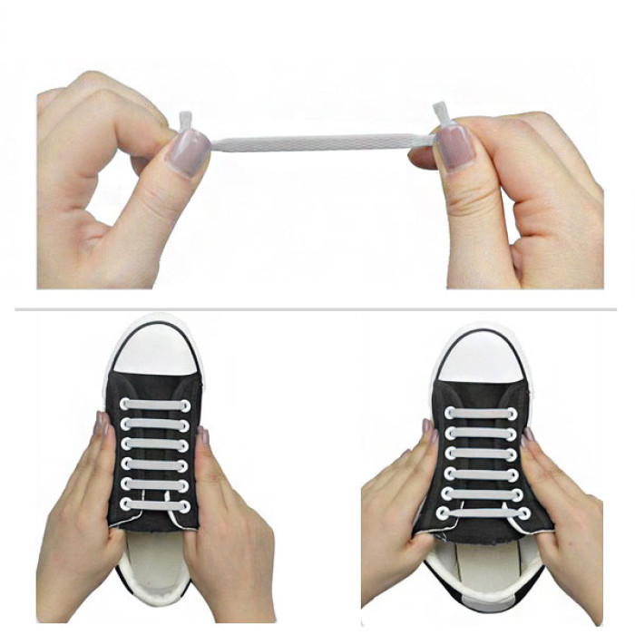 Black elastic silicone shoelaces